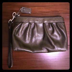 Coach patent leather silver wristlet